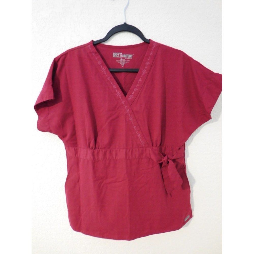 Greys Anatomy By Barco Scrub Top Womens  Size M Wine V Neck Front Pockets